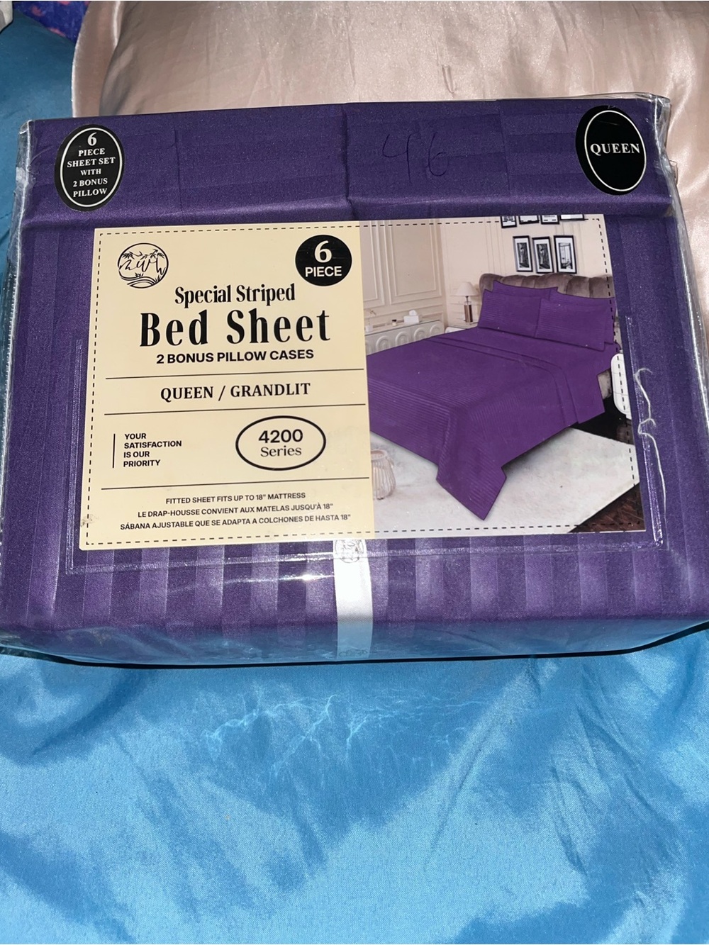 Queen Special Striped Bed Sheet Set - Purple (6 Piece)
